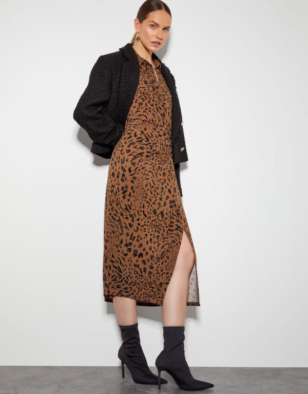 Monsoon Aubrey Jersey Leopard Print Dress Brown - Image 5