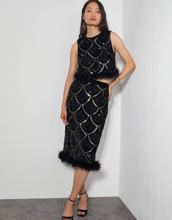 Monsoon Sira Sleeveless Sequin Feather Top Black - Image 5