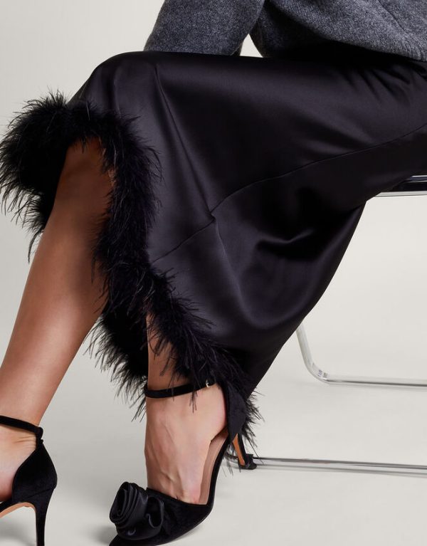 Monsoon Felis Satin Feather Skirt Black - Image 4