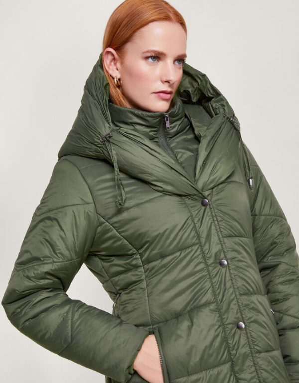 Monsoon Lorena Belted Puffer Maxi Coat Green - Image 4