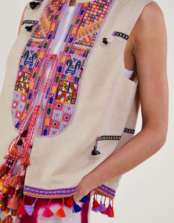 Monsoon Embroidered Statement Tassel Waistcoat - Image 4