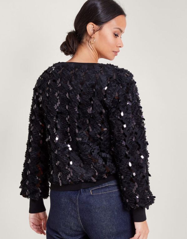 Monsoon Sienna Sequin Cardigan Black - Image 4