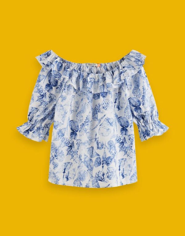 Monsoon Scotch and Soda Off-Shoulder Top Blue