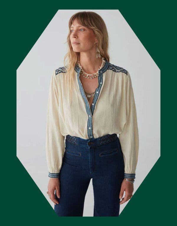 Monsoon Maison Hotel Geometric Embroidered Blouse Ivory