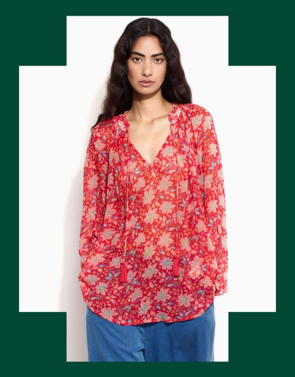 Monsoon East Floral Print Blouse Red