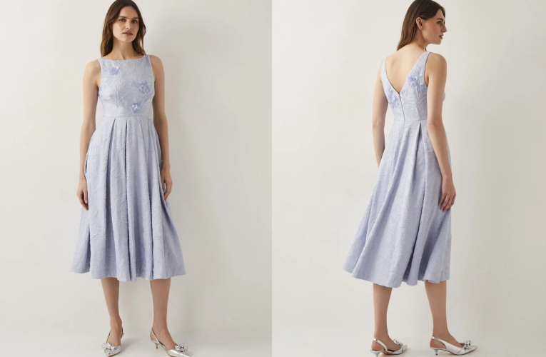 Monsoon Fallon Hand-Beaded Jacquard Midi Dress: The Epitome of Timeless Elegance