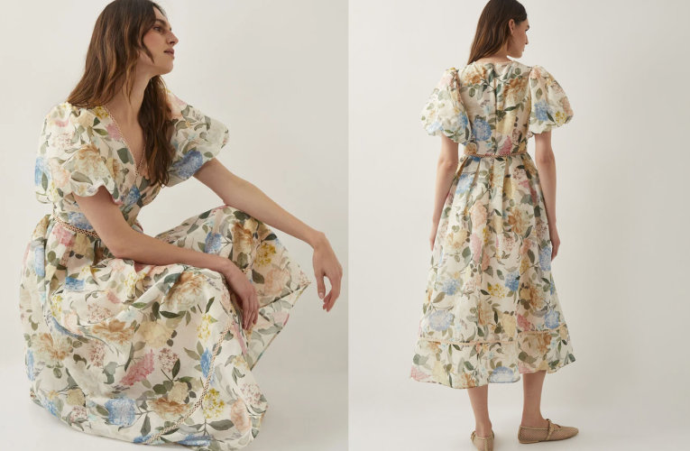 Monsoon Agnes Floral Puff Sleeve Midi Dress: Redefining Feminine Elegance