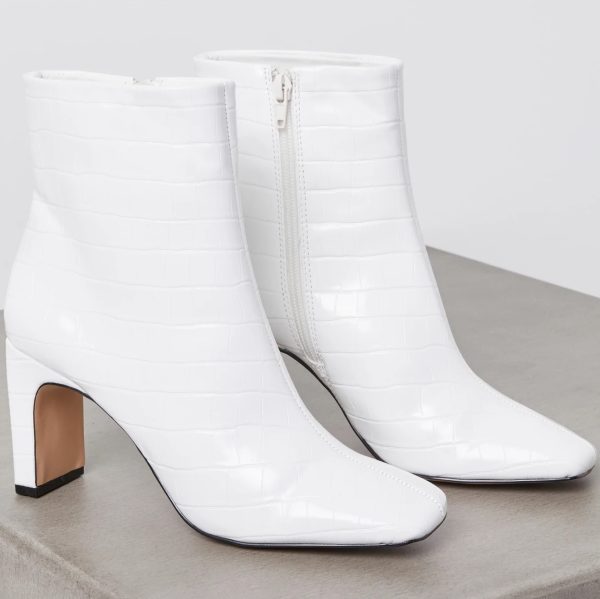 BCBG RANSI BLOCK HEEL EMBOSSED BOOTIE BCBGENERATION - BRIGHT WHITE CROC