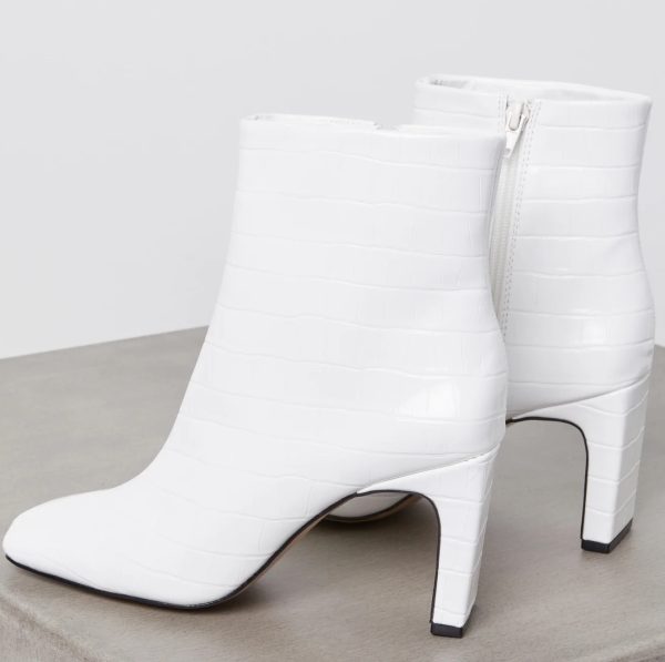 BCBG RANSI BLOCK HEEL EMBOSSED BOOTIE BCBGENERATION - BRIGHT WHITE CROC - Image 2