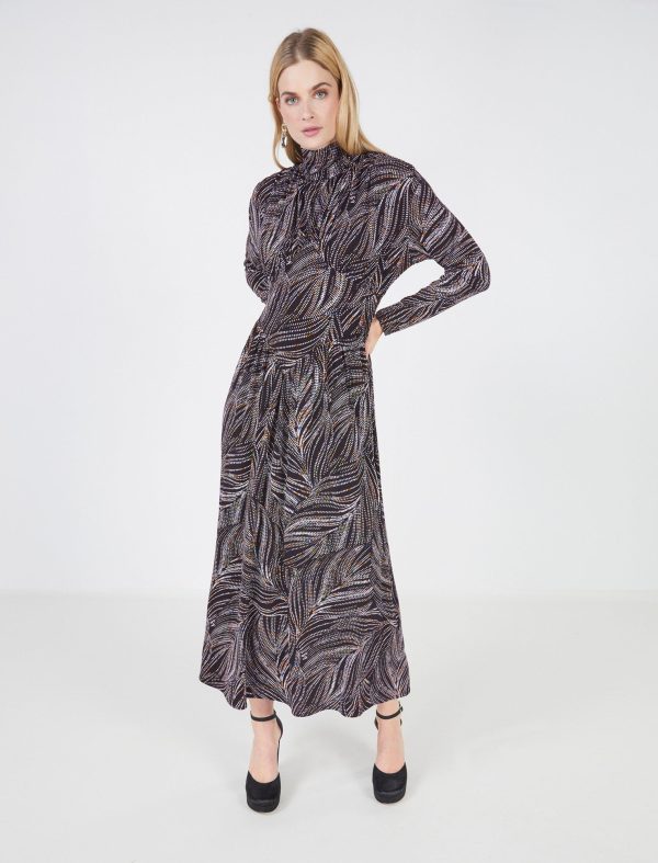 BCBG RODRI LONG SLEEVE DRESS - BLACK MULTI COMBO