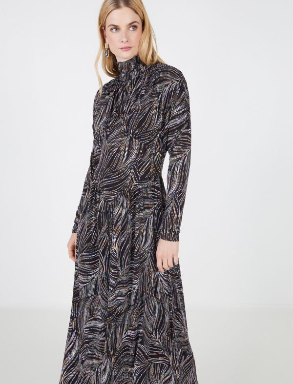 BCBG RODRI LONG SLEEVE DRESS - BLACK MULTI COMBO - Image 2