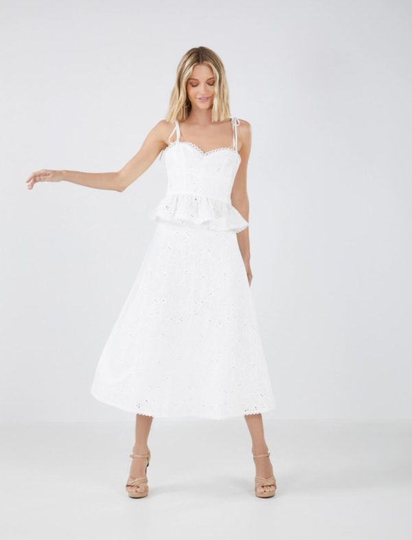 BCBG SYLVIE EYELET LACE SKIRT - OFF WHITE