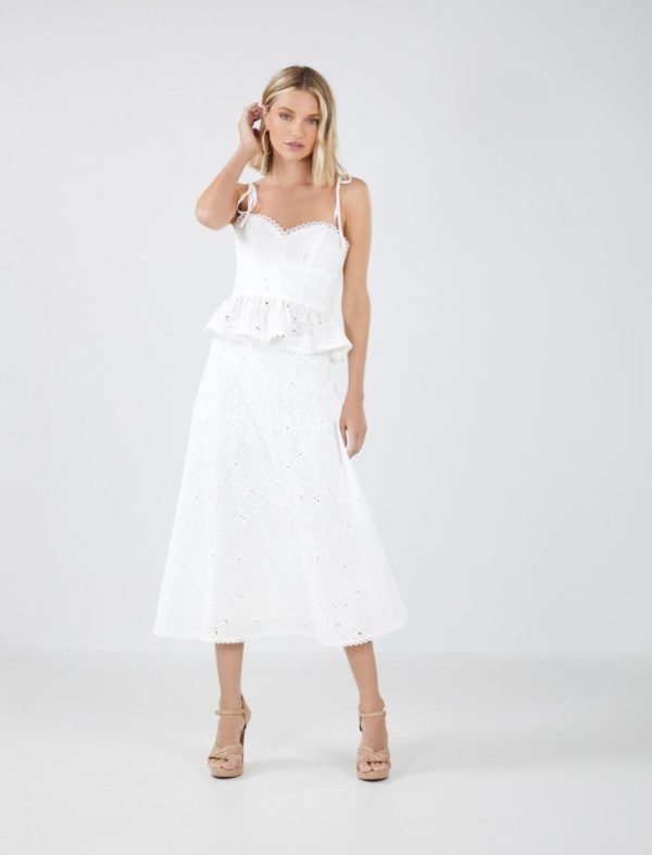 BCBG SYLVIE EYELET LACE SKIRT - OFF WHITE - Image 2