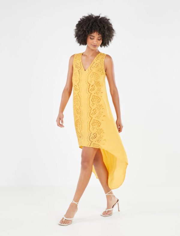 BCBG TAIRA EYELET HIGH-LOW DRESS - GOLDEN GLOW