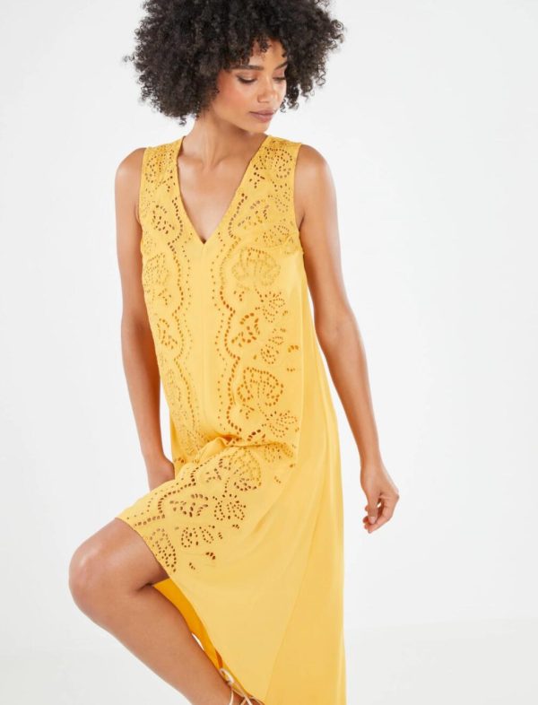 BCBG TAIRA EYELET HIGH-LOW DRESS - GOLDEN GLOW - Image 2