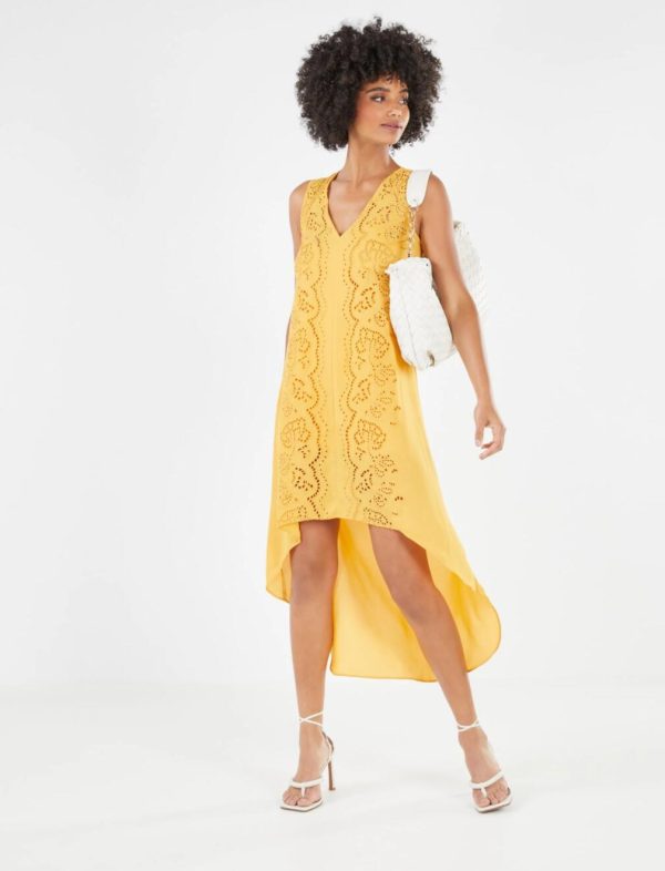 BCBG TAIRA EYELET HIGH-LOW DRESS - GOLDEN GLOW - Image 3