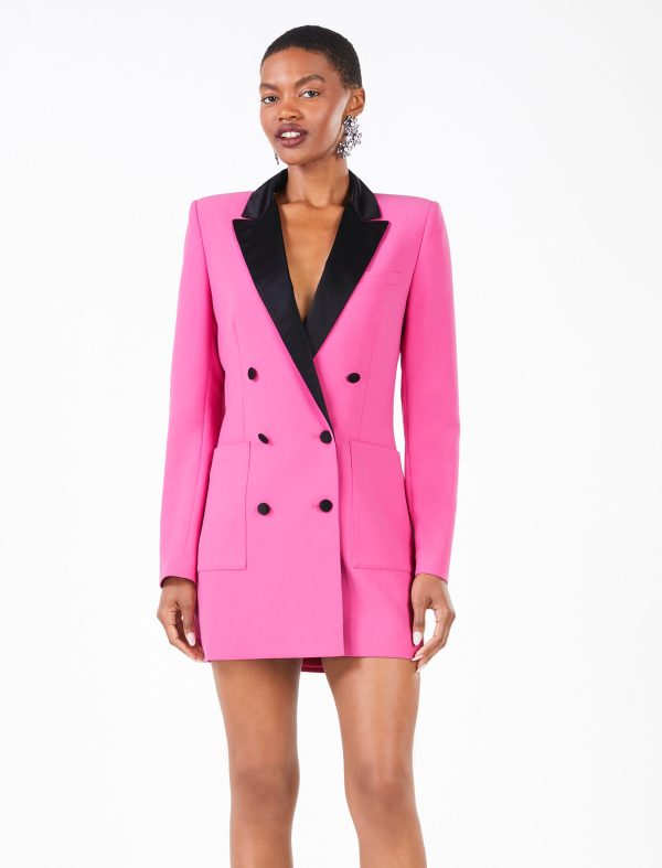 BCBG VALENTINA COWL-BACK BLAZER DRESS - RASPBERRY ROSE - Image 6