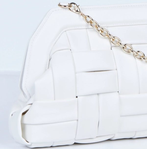 BCBG BEVERLY PADDED BRAIDED LEATHER CLUTCH - BONE - Image 3