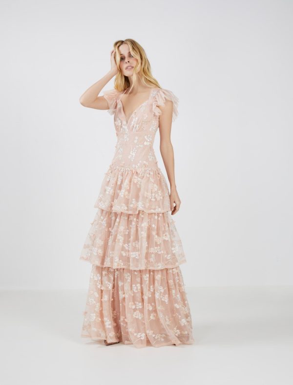 Bcbg Willow Embroidered Ruffle Evening Dress - Image 4