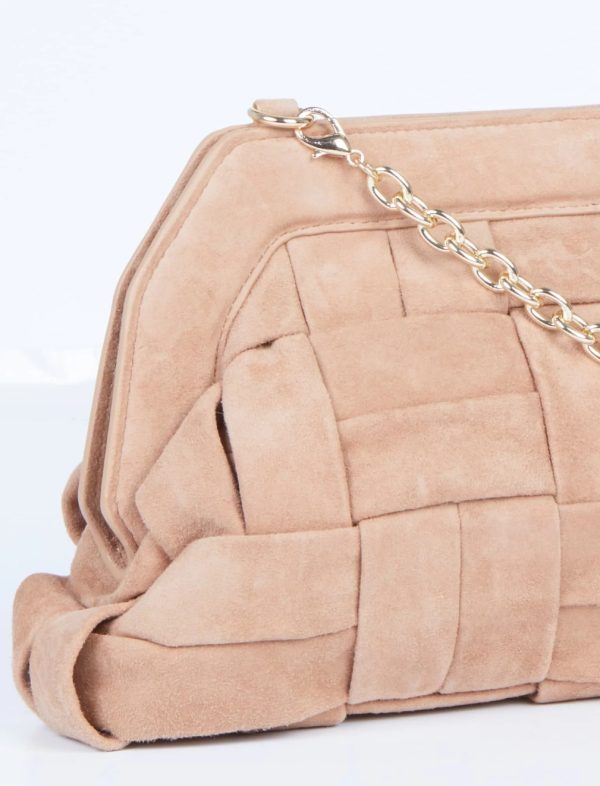 BCBG BEVERLY PADDED BRAIDED LEATHER CLUTCH - CAMEL - Image 3