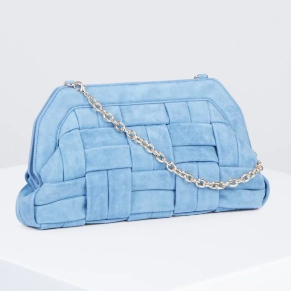 BCBG BEVERLY PADDED BRAIDED LEATHER CLUTCH - PALE BLUE