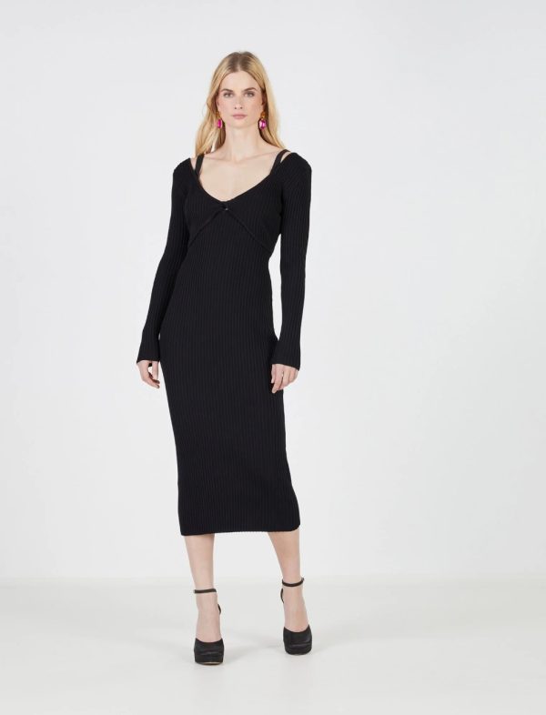 BCBG XYLA LONG SLEEVE DRESS - BLACK BEAUTY