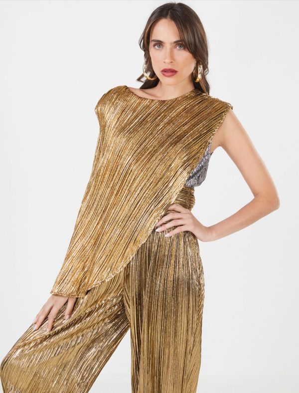 BCBG ZANOBIA TWO-TONE METALLIC TOP - GOLD/SILVER - Image 2