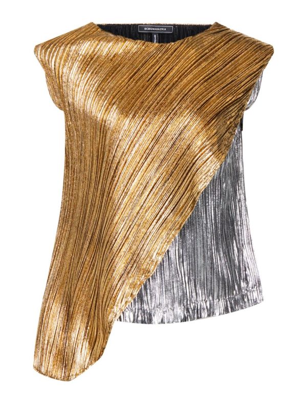 BCBG ZANOBIA TWO-TONE METALLIC TOP - GOLD/SILVER - Image 5