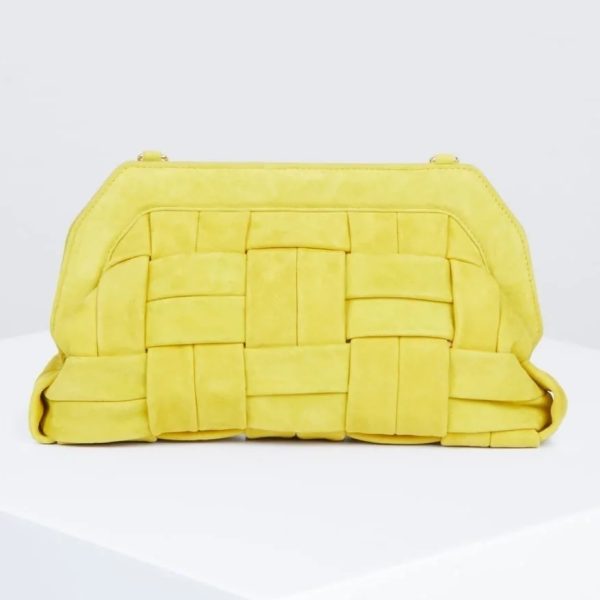 BCBG BEVERLY PADDED BRAIDED LEATHER CLUTCH - YELLOW