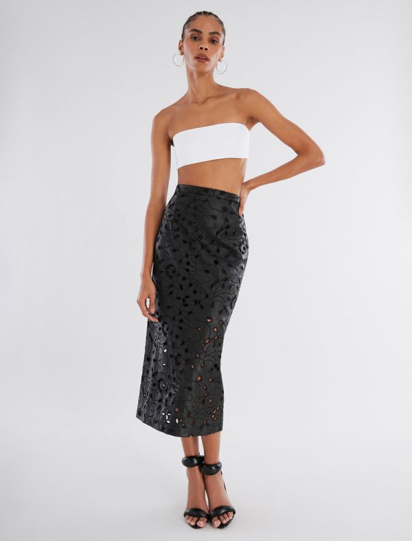 Bcbg ANABELLE FAUX LEATHER LACE SKIRT