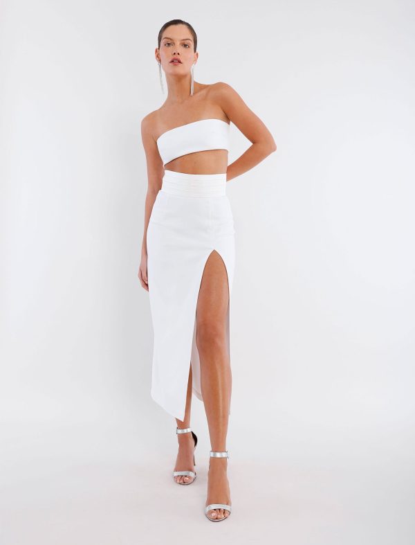 BCBG BROOKS SLIT SKIRT - OPTIC WHITE