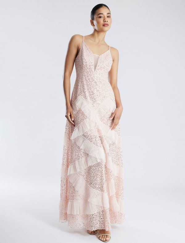 Bcbg 2025 Isla Sequined Illusion Ruffle Gown