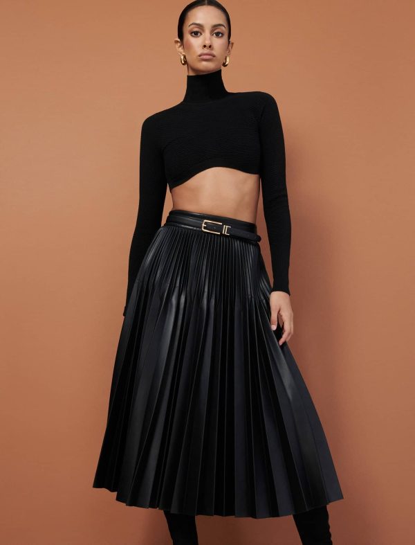 Bcbg Audette Faux Leather Pleated Midi Skirt - Image 6