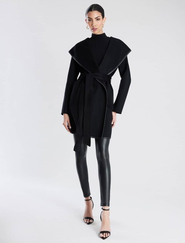 Bcbg Violet Belted Hooded Wrap Wool Coat