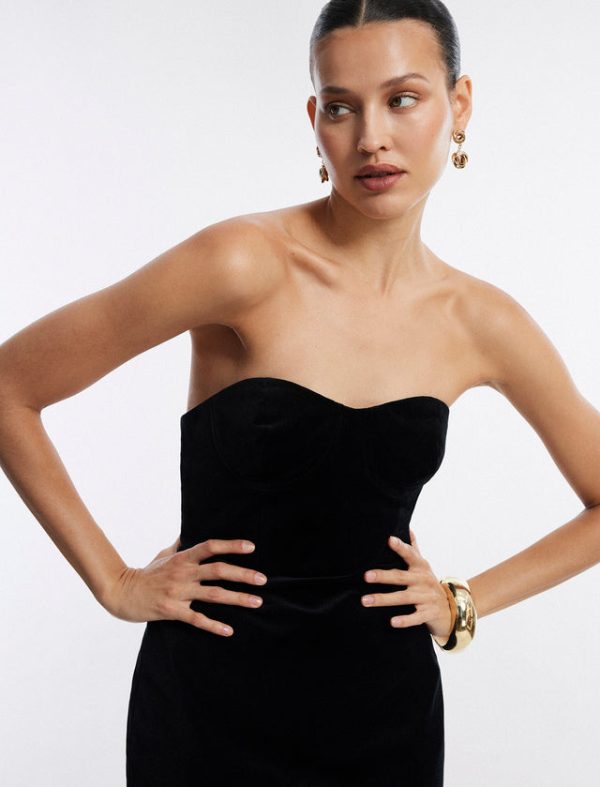 Bcbg Ambrose Velvet Bustier Dress Black - Image 5