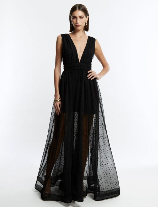 Bcbg Amal Pleated Plunging Gown Black - Image 2