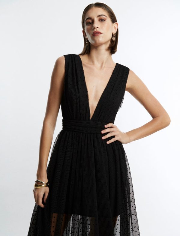 Bcbg Amal Pleated Plunging Gown Black - Image 6