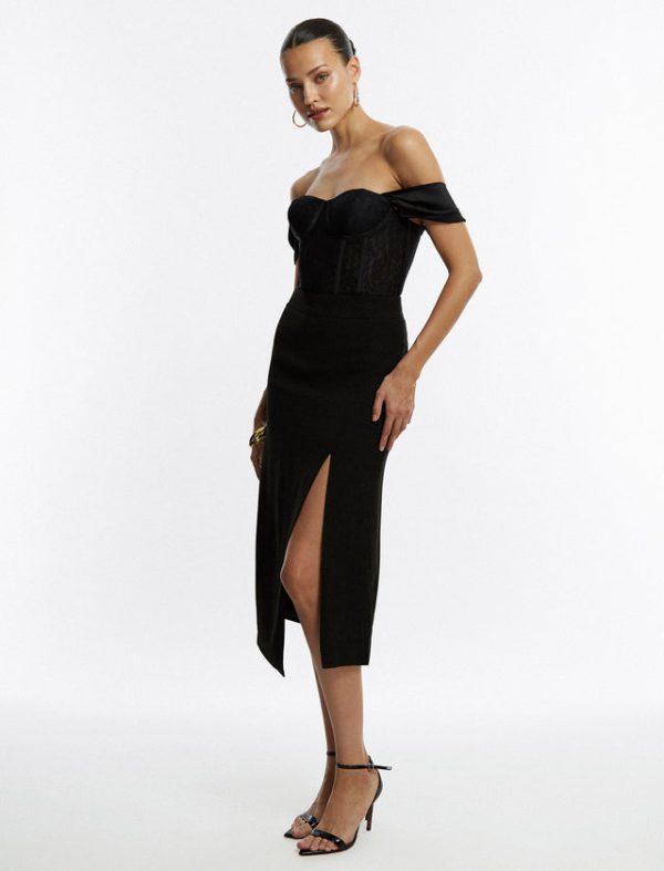 Bcbg Front Slit Midi Skirt Black Beauty - Image 3