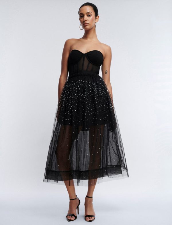 Bcbg Tulle Sparkle Midi Skirt Black