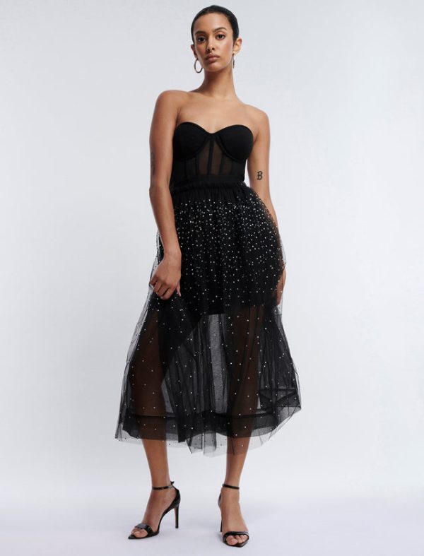 Bcbg Tulle Sparkle Midi Skirt Black - Image 5