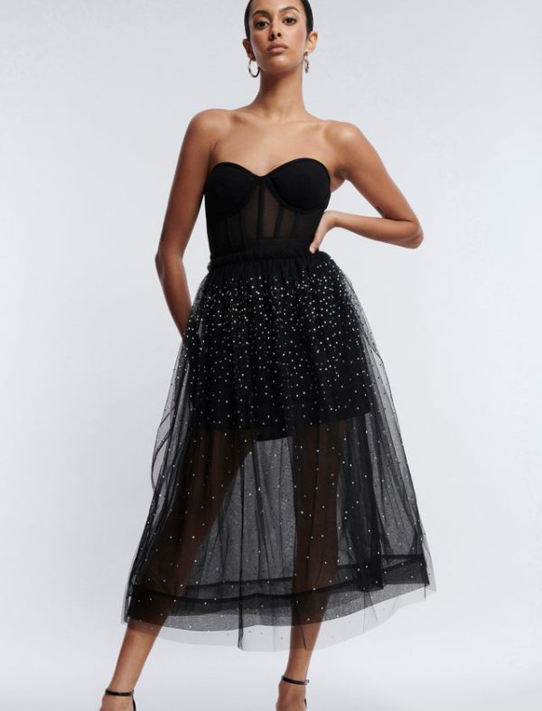 Bcbg Tulle Sparkle Midi Skirt Black - Image 6