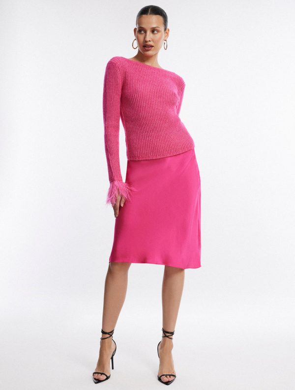 Bcbg Feather Cuff Knit Top Magenta