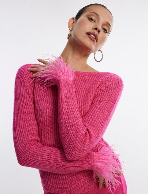 Bcbg Feather Cuff Knit Top Magenta - Image 6