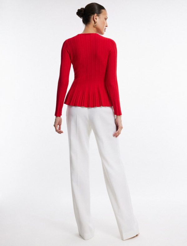 Bcbg Long Sleeve Rib Peplum Knit Top Fiery Red - Image 4