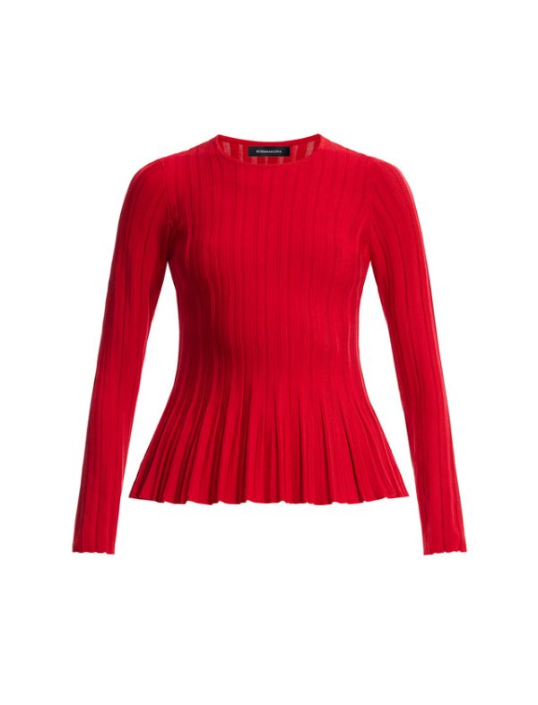 Bcbg Long Sleeve Rib Peplum Knit Top Fiery Red - Image 8