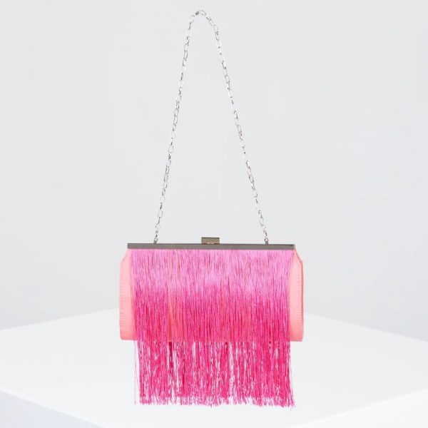 BCBG CARLA FRINGE FRAME CLUTCH - CALYPSO CORAL