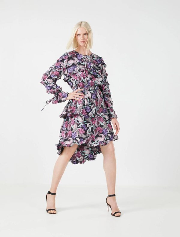 BCBG CARLOTTA RUFFLE DRESS - FLORAL PAISLEY PRINT - Image 2