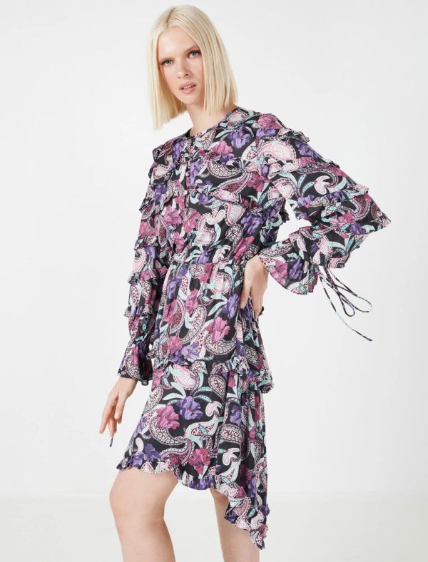 BCBG CARLOTTA RUFFLE DRESS - FLORAL PAISLEY PRINT - Image 3