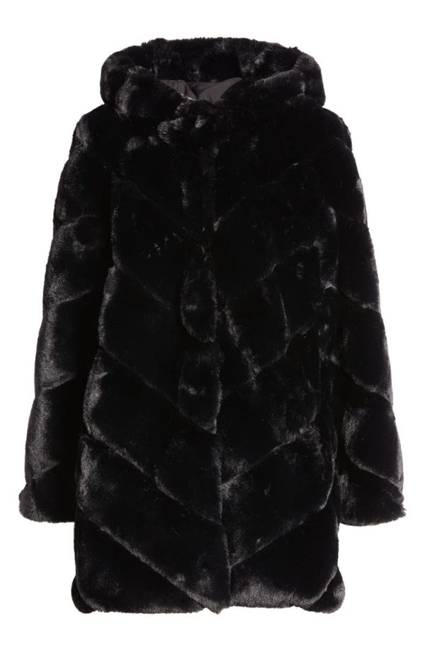 Bcbg Chevron Faux Fur Hooded Jacket Black - Image 6