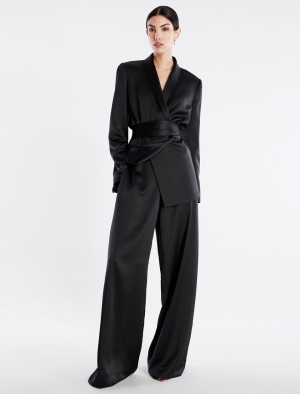 Bcbg Trouser Aire Wide-Leg Satin Trouser Black - Image 2